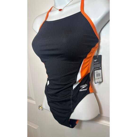 Speedo‎ Women S Edge Splice One-Piece Swimsuit (Black/Orange  26), NWT - Picture 4 of 10